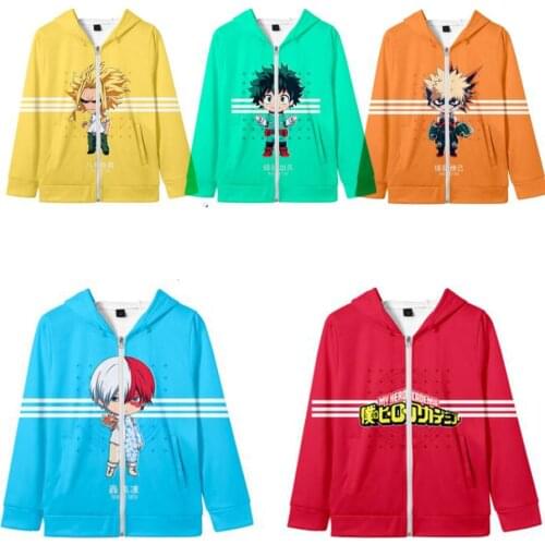 Anime My Hero Academia Cosplay Costume Midoriya Izuku Bakugou Katsuki Todoroki Shoto Unisex 3D Hoodies Zipper Hooded Sweatshirts