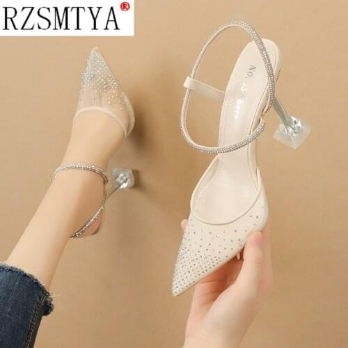 Transparent Crystal Shoes High Heel Sandals Women Pointed Toe Goblet Heels Summer Sandals Sexy Shinny Party Shoes Woman Pumps