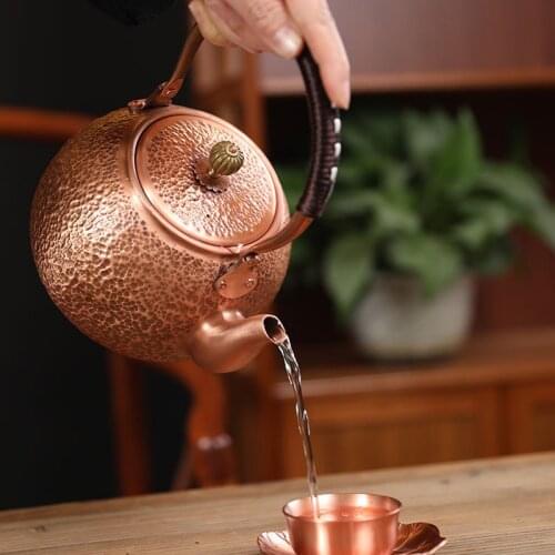 Copper Kettle Handmade Hammer Pattern Red Copper Teapot Thickened Uncoated Kettle Health Tea Set Crafts