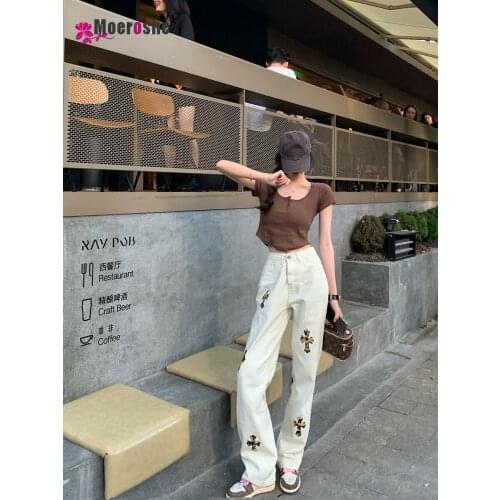 Embroidery Cross Men Baggy Jeans Loose Streetwear Pants 2021 Hip Hop Mens oversized jeans Women oversized pants jeans trousers