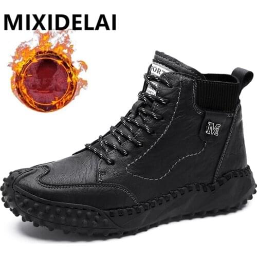 New Winter Waterproof Men Boots Plush Warm Snow Boots Outdoor Non-slip Men Ankle Work Boots Mens Motorcycle Boots Botas Hombre