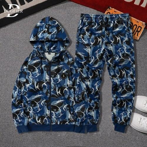 2021 Autumn New Men Casual Tracksuit Harajuku Camouflage Sets Jacket+Pants 2 Piece Mens Streetwear Hooded Sporting Suit Zipper