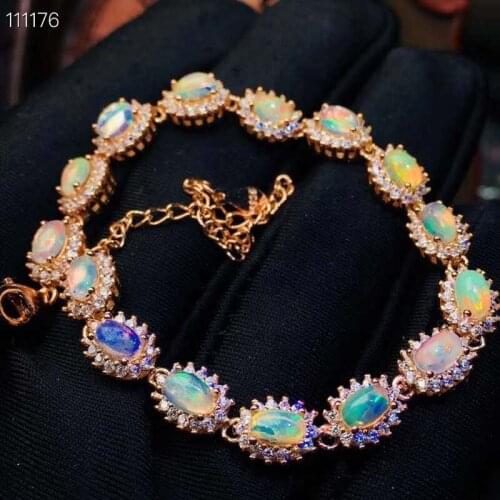 Real Natural Opal bracelet Solid S925 Sterling Silver For Women Colour Gem Stone Rings Fine Jewelry
