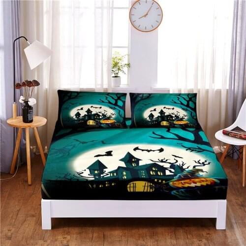 Holy Night Digital Printed 3pc Polyester Fitted Sheet Mattress Cover Four Corners with Elastic Band Bed Sheet Pillowcases