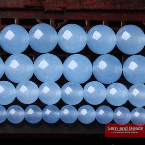 Free Shipping Natural Stone Smooth Round Lt Blue Chalcedony Beads For Jewelry Making Strand 16" Pick Size 4 6 8 10 12 mm LJB01
