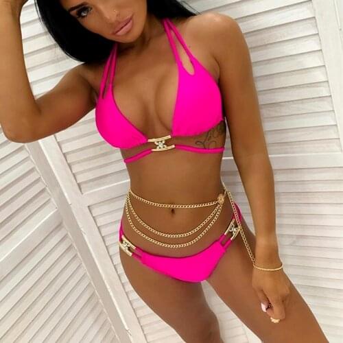 New Sexy Halter Crystal Diamond Bikini Women Swimsuit Female Swimwear Two-pieces Bikini set Micro Thong Bather Bathing Suit Swim