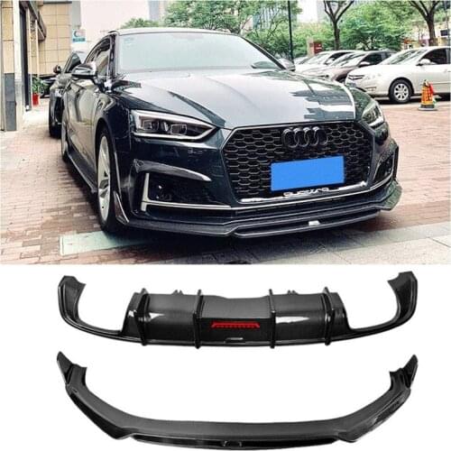 Real Carbon Fiber Bumper Front Lip + Rear Diffuser + Exhaust + Spoiler + Side Skirt Cover For Audi A5 S5 2017 2018 2019 2020