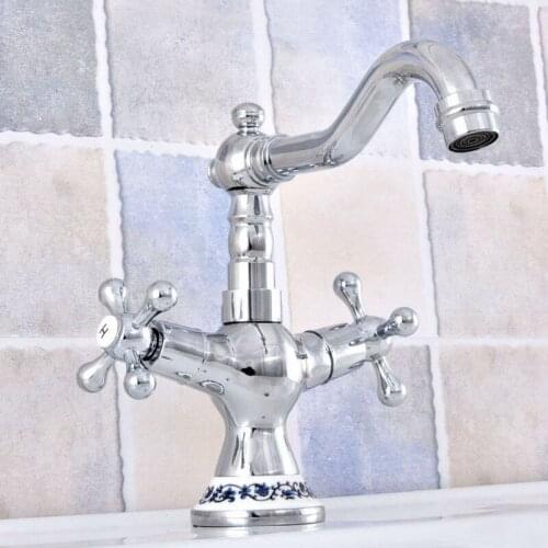 Swivel Spout Bathroom Faucet Polished Chrome Single Hole Deck Mount Cold and Hot Water Tap Basin/Sink Faucets Lsf668