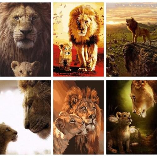 Full Square 3D Diamond Embroidery Cross Stitch Mosaic Crystal 5D Diamond Painting Animal Forest King Lion Home Decoration Ep303