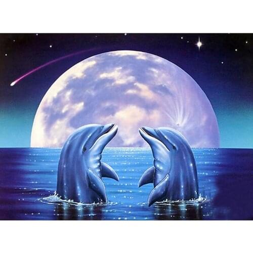Full Square&Round Creative Diamond Embroidery Moon Dolphin 5D Diy Diamond Painting Cross Stitch Diamond Mosaic Needlework Decor