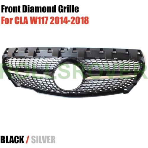 ROLLSROVER Front Bumper Diamond Grille Grill For CLA-Class W117 2014-2018 Black Silver