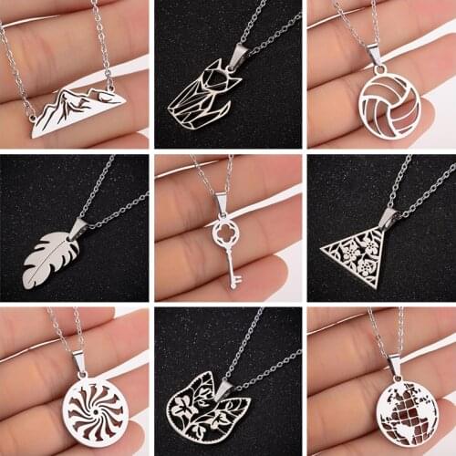 SMJEL Stainless Steel Christmas Necklace Jewelry For Women Girls Sister Friend Trendy Feather World Map Lucky Key Chain Necklace