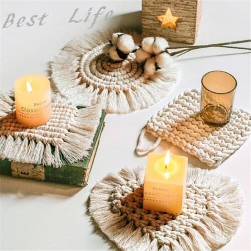 Northern Europe Round Cup Pad Macrame Bohemia Tablecloth Table Mat Handmade Cotton Braid Non-slip Insulation Mats For Kitchen