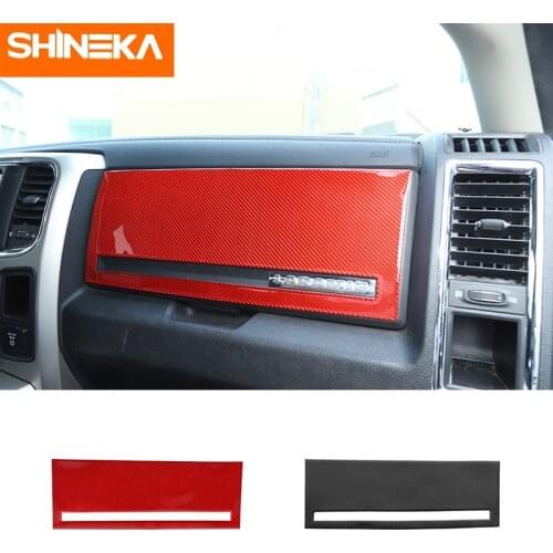SHINEKA Carbon Fiber Car Dashboard Co-pilot Storage Box Panel Decoration Cover Stickers Accessories For Dodge Ram 1500 2010-2015