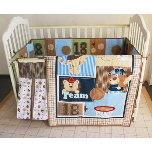 Discount! 5pcs embroidery Baby Girl and Boy Baby Crib Bedding Bumper Sets,include(bumper+duvet+bed cover+bed skirt +diaper bag)