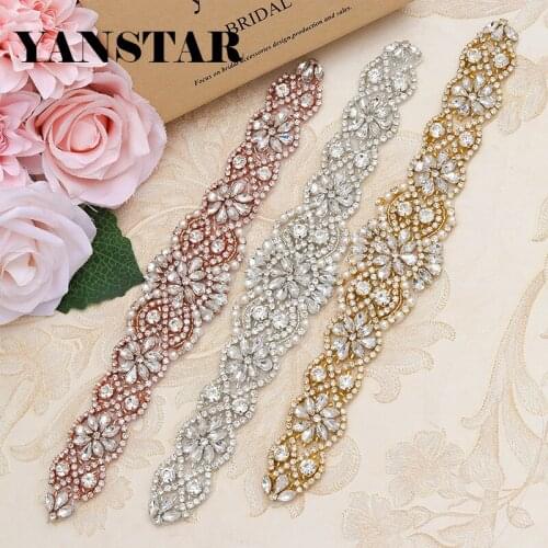 YANSTAR(10pcs) Wholesale Rhinestones Appliques For Wedding Grown Sash Rose Gold Clear Crystal Bridal Belt Rhinestones YS836