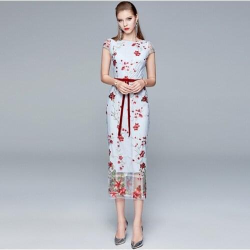 Summer Fashion Lace Dress 2020 Office lady Eelgant short Sleeve Flower embroidery Hollow out Bodycon bowknot Slim Lace Dress