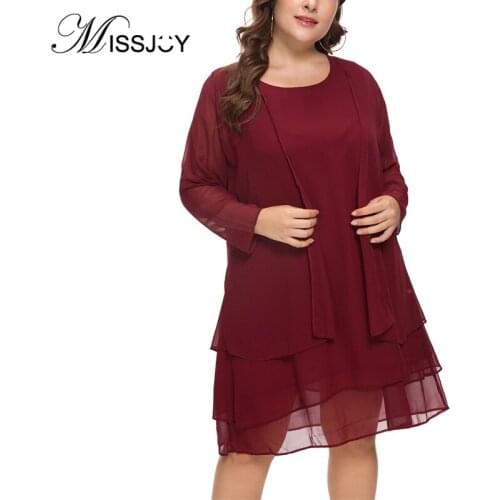 Plus Size Womens Chiffon Dress Mother of The Bride Dresses with Jacket Long Sleeve 2pcs Set Knee Length vestidos de verano 5XL