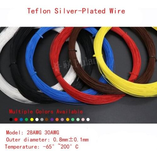 1/2/5/10M Single Core Multi-Strand 28 30AWG Voltage 300V High TEMP 200° 0.08² PTFE Silver-Plated Copper Wire Headset Car