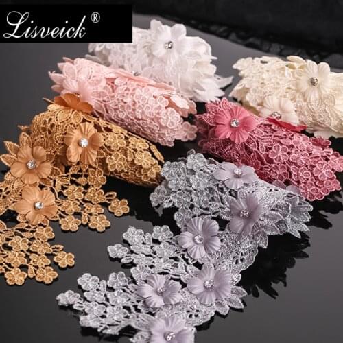 1yard 8.5cm rhinestone Beaded 3D Flower Embroidered Lace Edge Trim Ribbon DIY fabric wedding Garment sewing craft Accessories