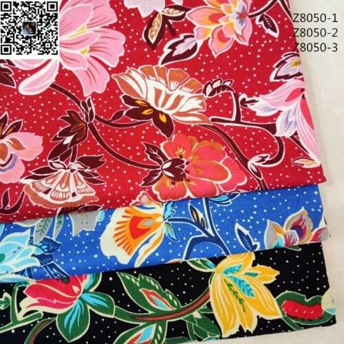 100 cotton poplin printed textiles, bright ethnic style flowers, thin mens and womens shirt clothing fabrics in spring summer