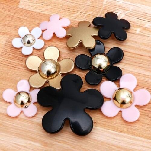 20PC/lot Flower Resin Mix Size Pink White Blak Color New Kawaii Resin Pendant Flower DecorationFor Fashion Resina Crafts