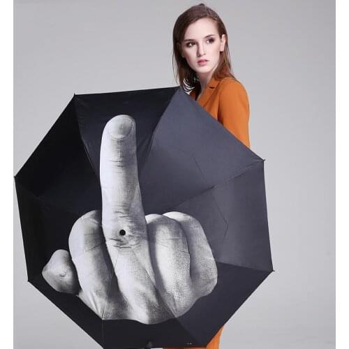 2019 Creative Umbrella Rain Women Middle Finger Umbrella Men Windproof Folding Parasol Personality Black Middle Finger Umbrellas