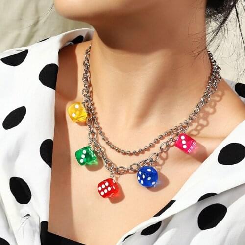 2020 Wholesale European and American Jewelry Hip-hop Trend Color Dice Necklace Creative Round Bead Chain Clavicle Chain