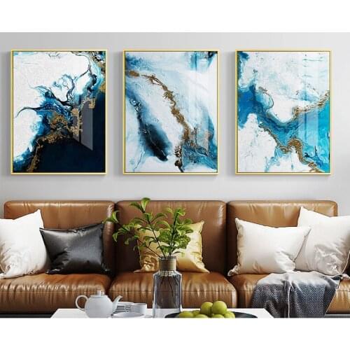 3pcs set diamond embroidery Nordic Abstract color spalsh blue golden cross stitch 3d mosaic diamond painting office decor WW077