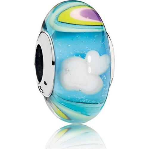 Authentic S925 Bead DIY Jewelry Murano Glass Charms fit Lady Bracelet BangleIridescent Rainbow Charm Lady Gift