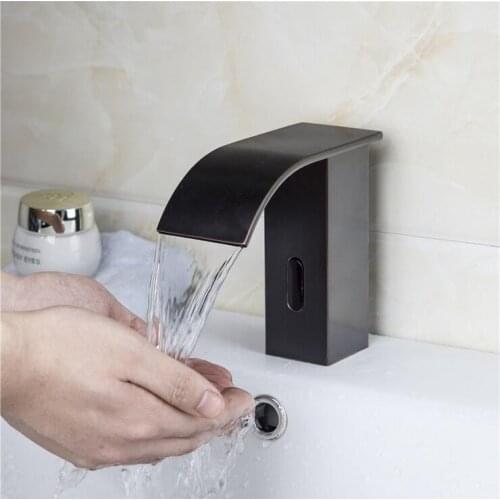 Oil Rubbed Bronze infrared sense faucet, Bathroom single cold wash basin sense faucet, Copper sink basin faucet water tap black
