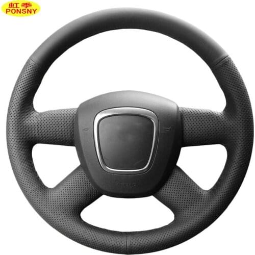 PONSNY Artificial Leather Car Steering Wheel Covers Case for Audi Old A4 B7 B8 A6 C6 2004-2011 Q5 2008-2012 Q7 2005-2011