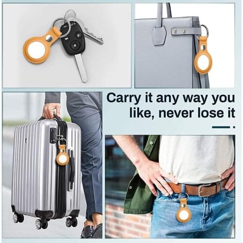 For Airtags Hanging Buckle Anti-lost Protective Cover PU Leather Holder with Key Chain Easy Attach to Key A66