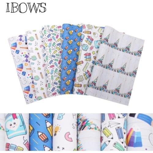 IBOWS 22*30cm Snythetic Leather Fabric Back to School Printed Faux Vinyl Leather for DIY Hair Bow Bags Handmade Crafts Material