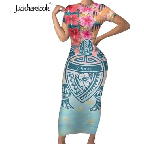 Jackherelook Summer Sexy Bodycon Dress for Women Polynesian Samoan Turtle Florla Print Lady Party Pencil Dresses Vestidos Mujer