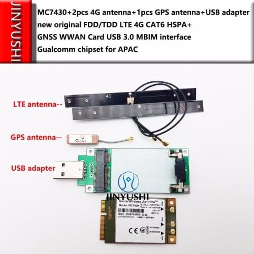 JINYUSHI For MC7430+2pcs 4G antenna+1pcs GPS antenna+USB adapter new original FDD/TDD LTE 4G CAT6 HSPA+ GNSS WWAN Card USB 3.0