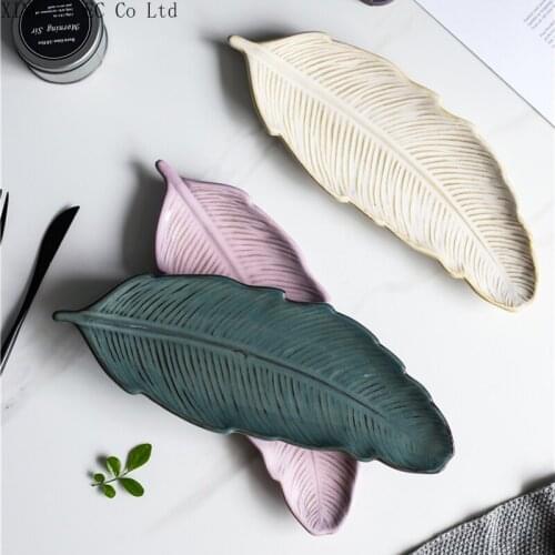 Ceramic Japanese Leaf Long Plate Light Luxury Small Exquisite Sushi Dessert Plate Set Plate Household Tableware Kitchen Supplies