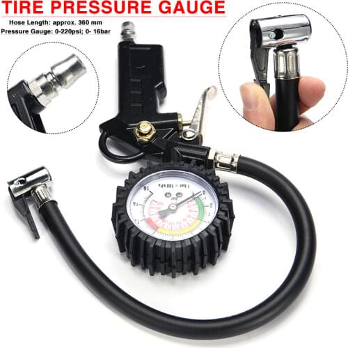 New Auto Car Bike Tyre Air Pressure Gauge Tire Inflator Tire Pressure Pneumatic Tool Gauge Compressor Pressure Gauge 0-220psi