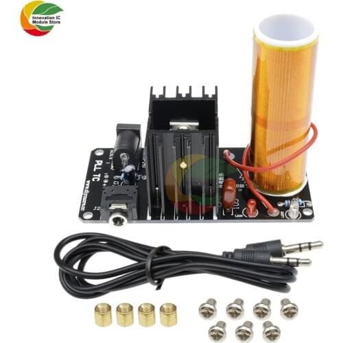 DC 15V 24V Assembled Mini Tesla Coil Plasma Speaker Music Arc Generator Resonant Wireless Transmission With Cable 15W Stereo