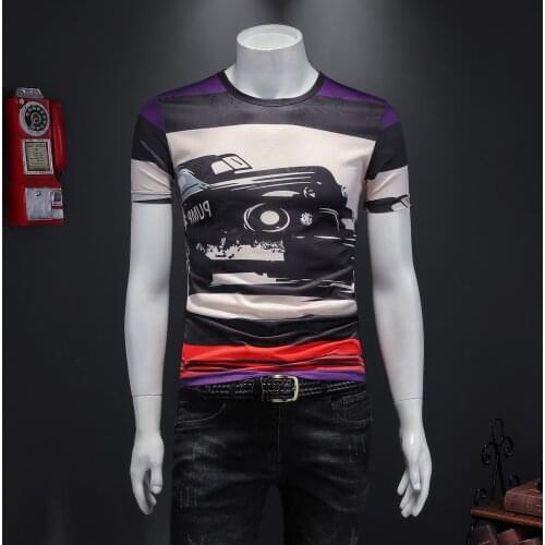 Fashion Print T Shirt Short Sleeve Casual Streetwear T-shirt Men Top Tee Camiseta Masculina High Quality Mercerized