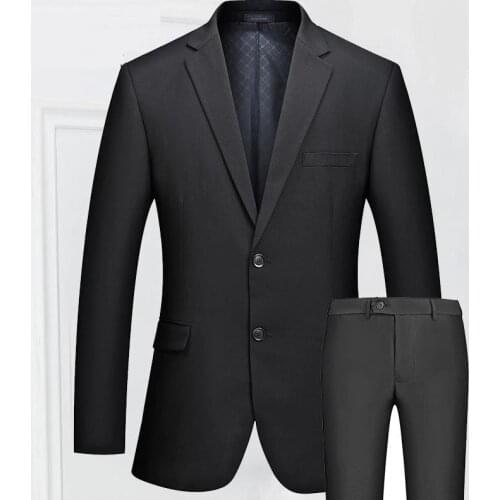 Mens Slim Fit Two Buttons Business Suits Quality Fashion Suits Male Casual Suits Set Bridegroom Wedding Dress Suit Black FS-097
