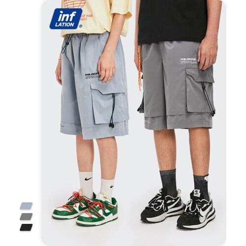 INFLATION Casual Shorts Men Elastic Waist Sports Running Shorts Men Multi Pockets Cargo Shorts Boy Baskeball Shorts 3500S21
