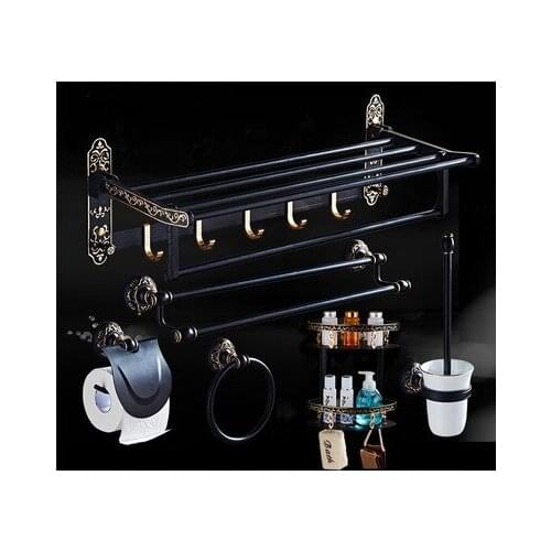 Black antique brushed aluminum bathroom fixture bathtub hardware set towel rack towel bar paper frame cloth hook series
