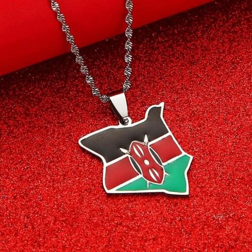 Map of Kenya Flag Enamel Pendant Necklaces Jewellery Gold Color African Country Map Jewelry Kenyan