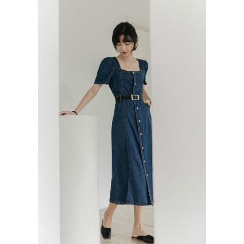 2021 New Summer Slim Womens Denim Dress Summer Thin Womens Short-sleeved Dress Fashion Simple Girl Denim Dress