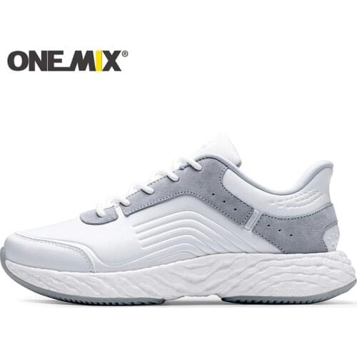 ONEMIX Winter Running Shoes for Men Leather Cotton Classic Lace-up Sports Shoes Female Walking Shoes Couple Cushioning Sneakers