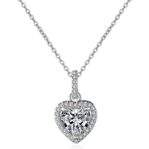 Sweet Heart Full Zircon Pendant Necklaces For Women Trend Short Clavicle Chain 925 Sterling Silver Jewelry Party Gifts SAN169