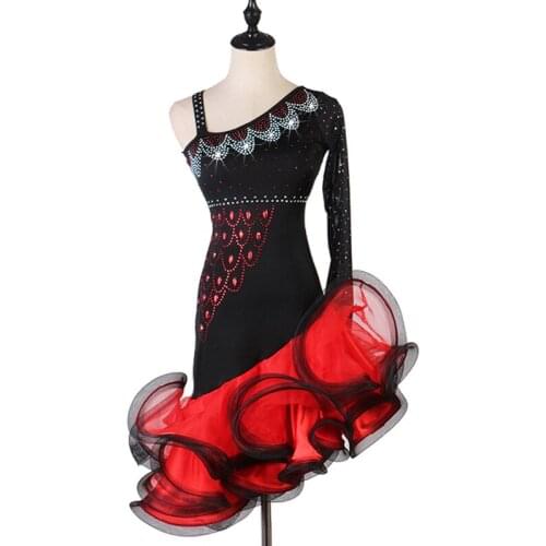 Latin Dance Competition Dresses Long Sleeve Shiny Diamond Latin Costume Rumba Cha Cha Samba Stage Performance Clothes DQL2941