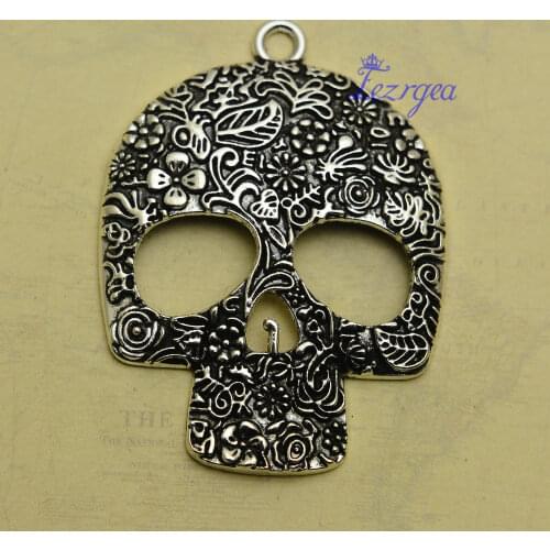 2pcs/lot--66x49mm, Antique silver plated skull Charms ,DIY supplies, Jewelry accessories