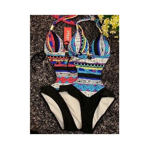 Sexy Women One Piece Strap halter printed floral bikini set Monokini Swimwear Bathing Suit Summer Beachwear swimsuit